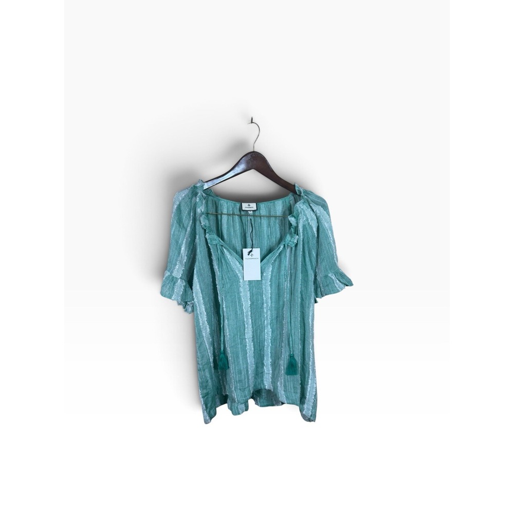 New TUCKERNUCK Coastal Chic Teal Green Tunic Blouse Textured XL